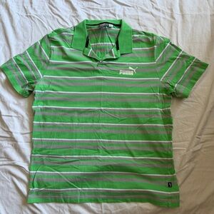 Puma Men's Vibrant Green and Gray Polo Shirt